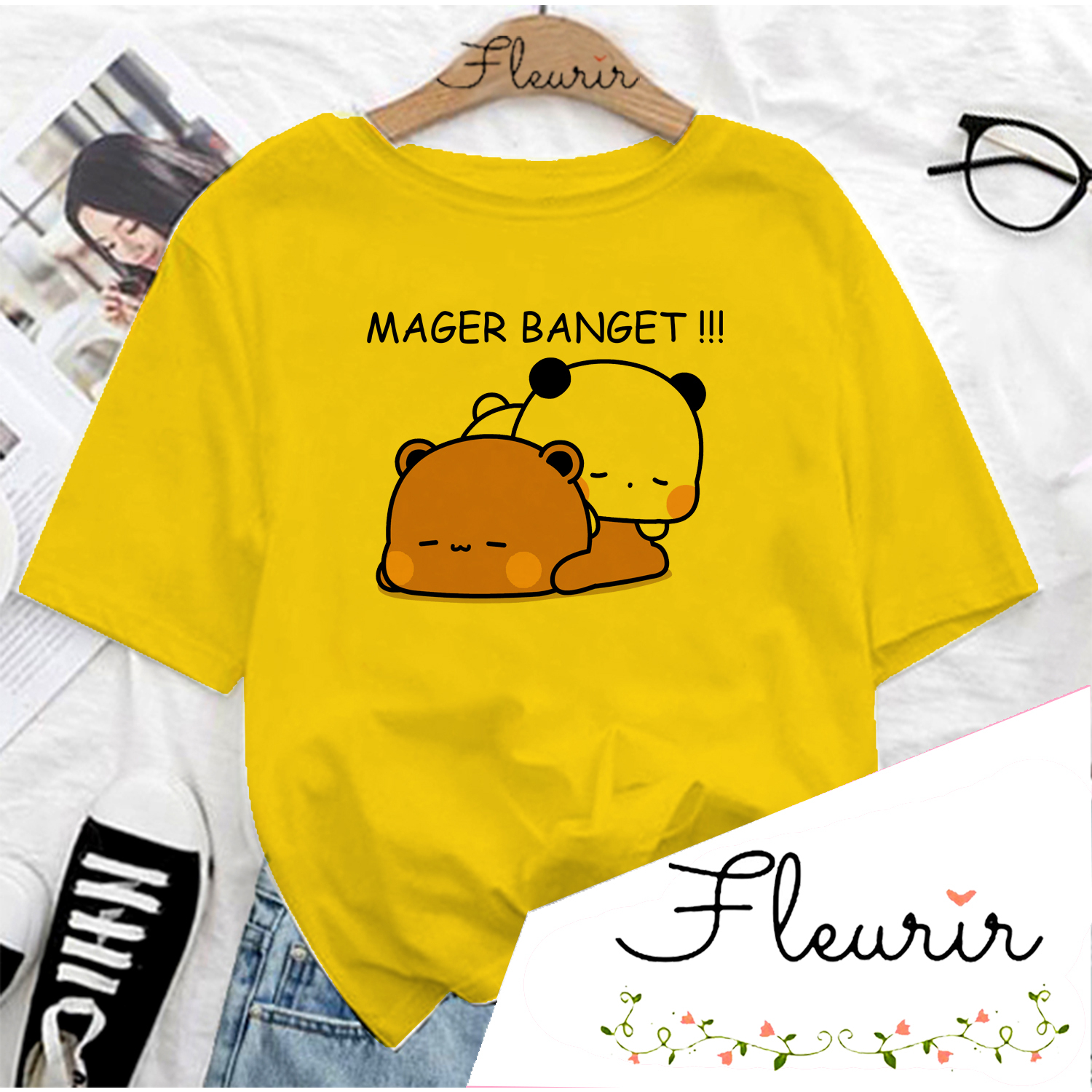 FLEURIR - KAOS WANITA MAGER PRIA REMAJA DEWASA UNISEX TSHIRT JUMBO OOTD LENGAN PENDEK OVERSIZE