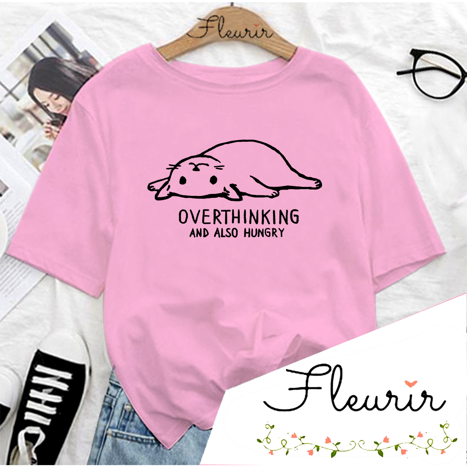 FLEURIR - KAOS WANITA OVERTHINKING PRIA REMAJA DEWASA UNISEX TSHIRT JUMBO OOTD LENGAN PENDEK OVERSIZE