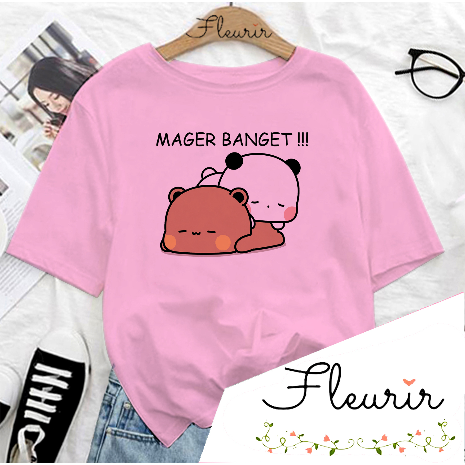 FLEURIR - KAOS WANITA MAGER PRIA REMAJA DEWASA UNISEX TSHIRT JUMBO OOTD LENGAN PENDEK OVERSIZE