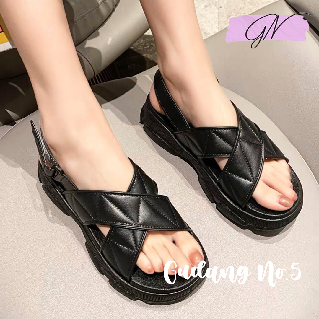 GN-2201-T1 Sandal Selop Jelly Tali Dua Silang Dengan Tali Belakang Fashion Wanita Import Yesplus PCU