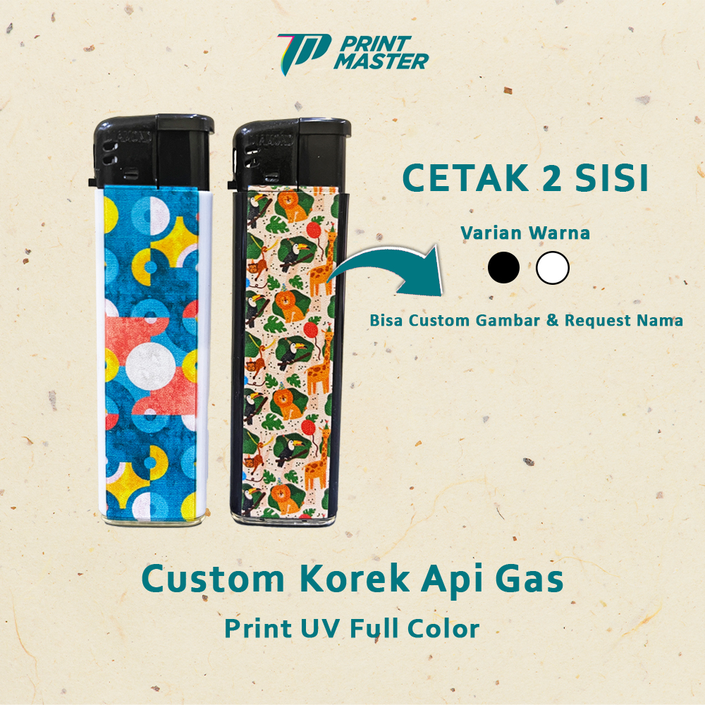 Custom Korek Api Gas Lighter Promosi Souvenir Print UV Warna 2 Sisi