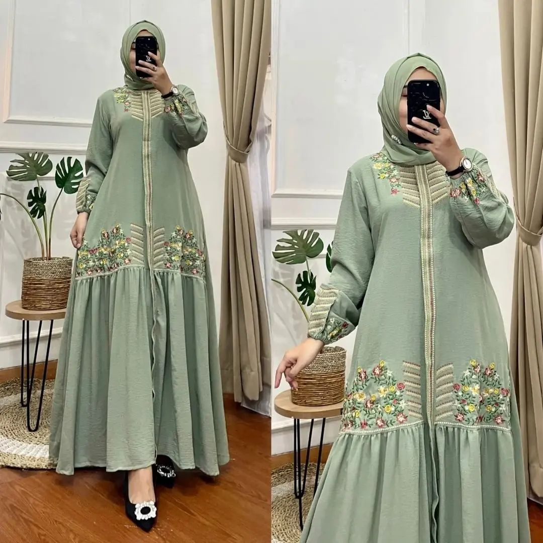 Big Sale Mamanda Saleha Gamis Dress Cringkle Airflow premium / Pakaian wanita / Busana Muslim Wanita / gamis bordir Bunga Dress