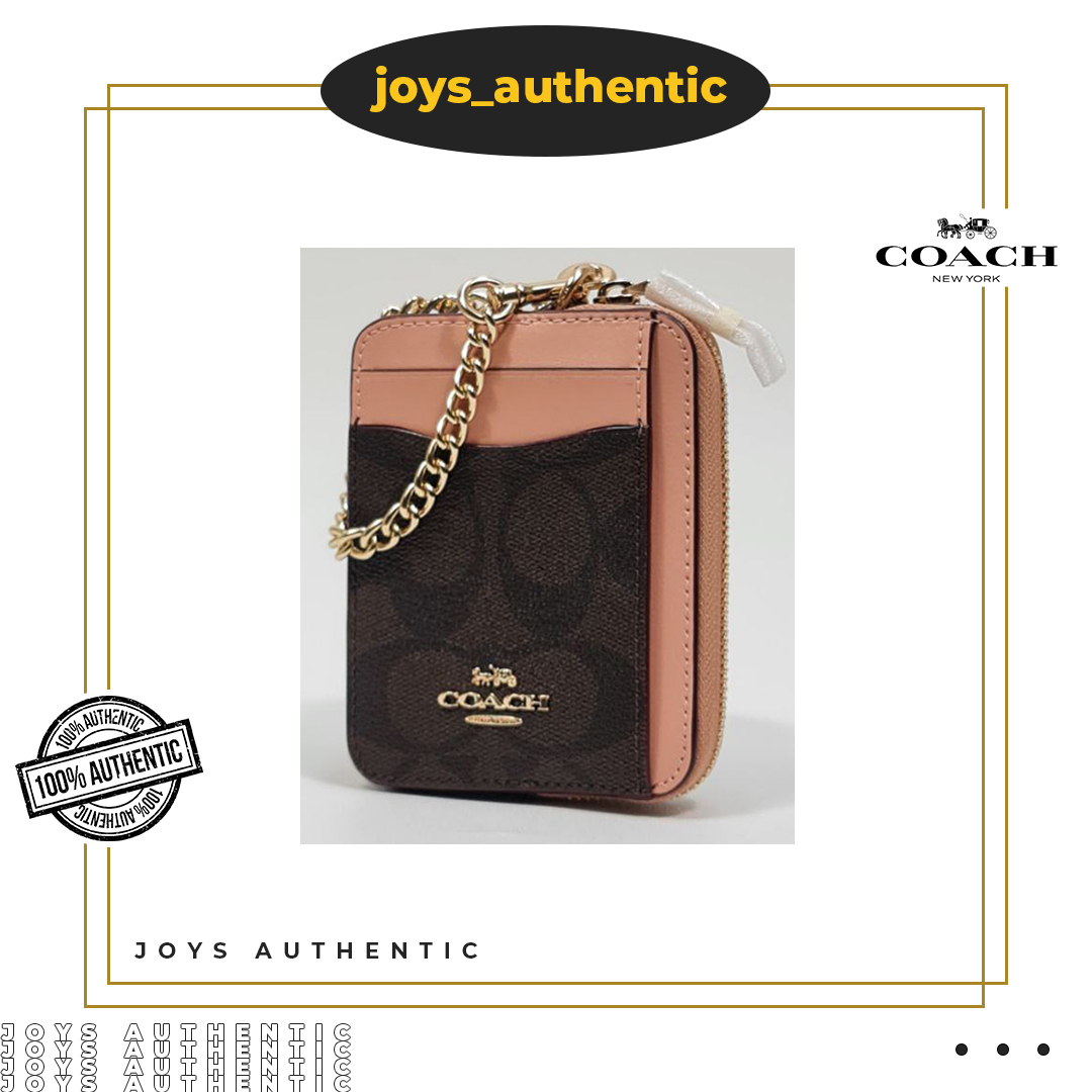 Dompet Wanita Coach Zip Card Case Coklat Brown Shell Pink Woman Wallet Authentic Original