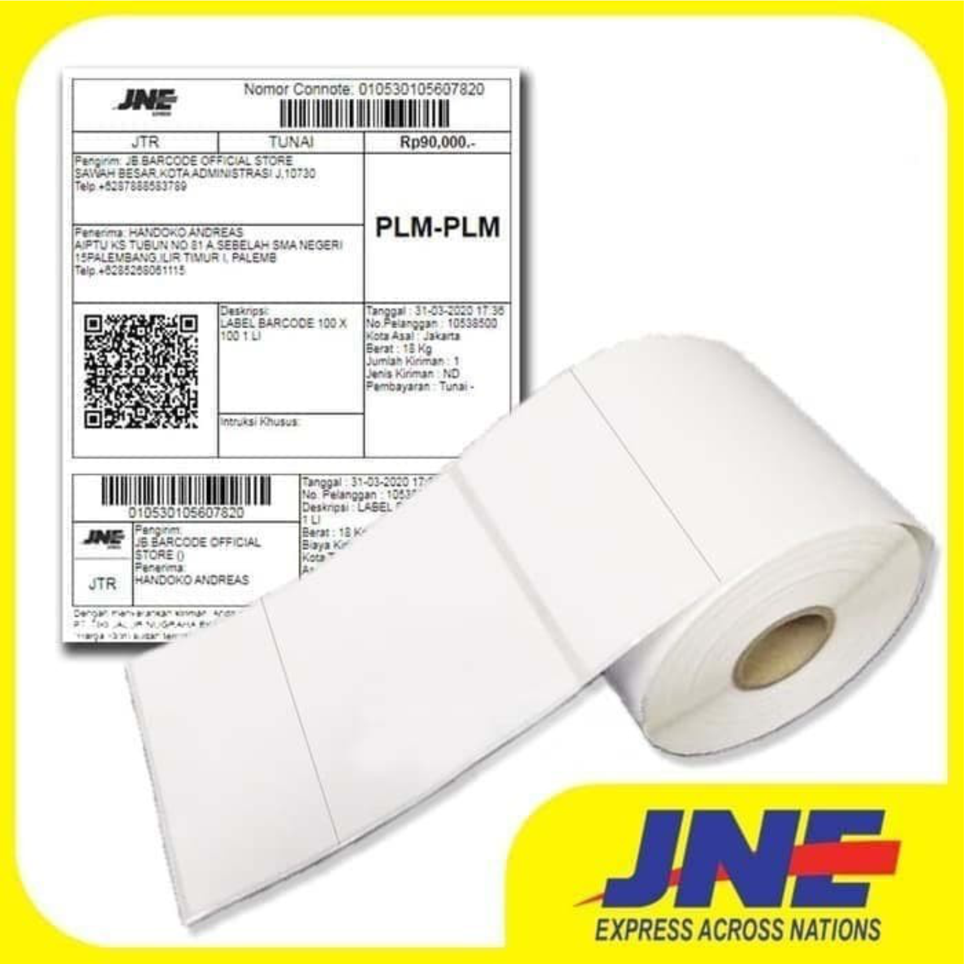 Sticker Label Resi 102 X 127 Isi 500 PCS 1LINE Expedisi JNE Semicoated Label Stiker Barcode 102X127 CORE 1 INCH Printer Postek C168 / CP2140 / CG408TT