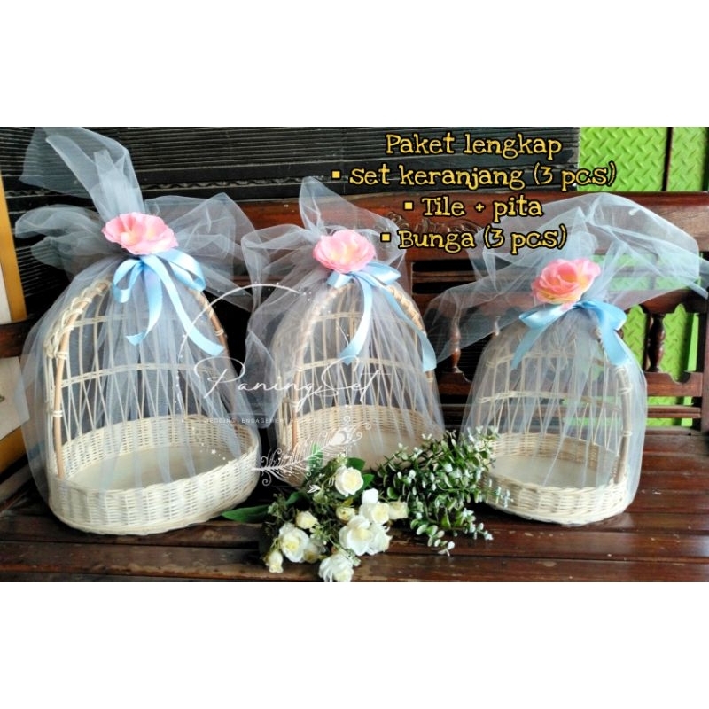 keranjang rotan sangkar bulat seserahan/set anyaman rotan halus