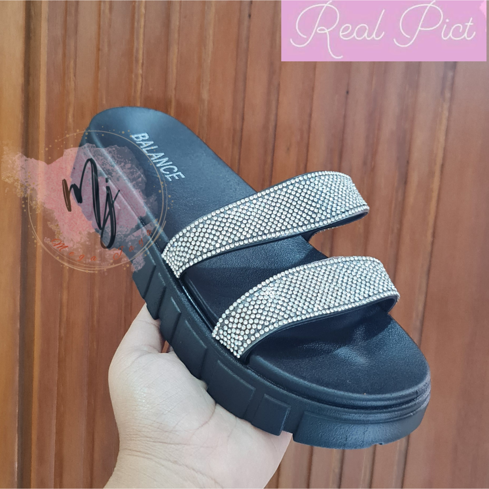 Sandal Wedges Wanita Selop Ban 2 Fashion Kekinian Import Sandal Pesta blink diamond