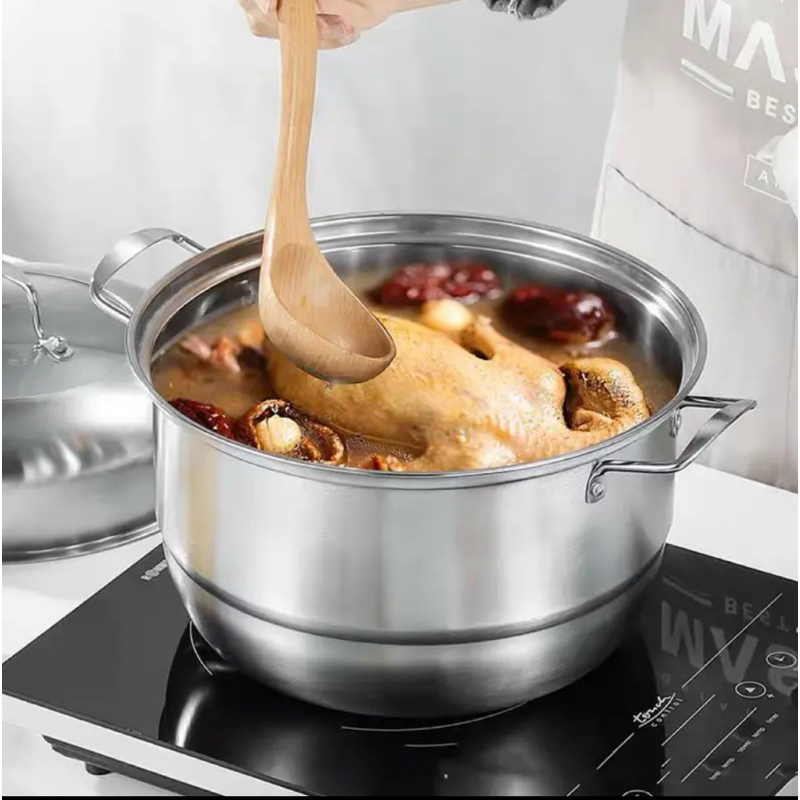 NEW Panci Steamer 3 Susun Dengan Tutup Kaca - Steamer Pot Pengukus Serbaguna Stainless Steel - Panci Siomay Kukus Dandang Berkualitas Tebal