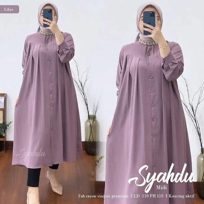 Best Seller-Syahdu Midi Dress Wanita Dewasa Terbaru 2023 Elegan Tunik Remaja Kekinian Viral long tun