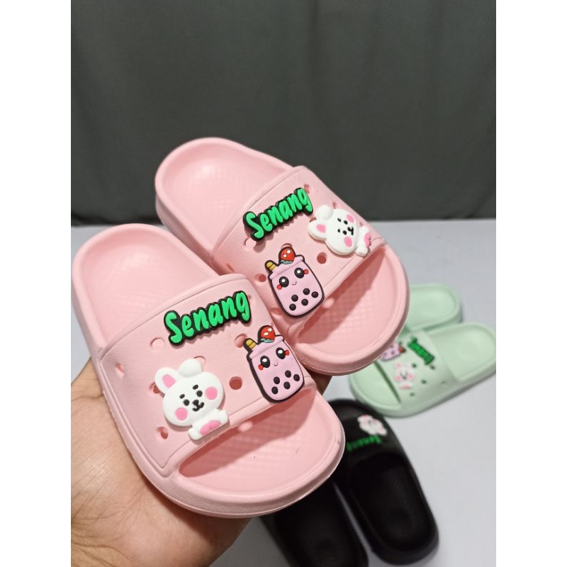 (COD) Sandal Selop Karet Anak HAPPY Variasi Mainan/ Sandal Selop Karakter anak Size 24-29