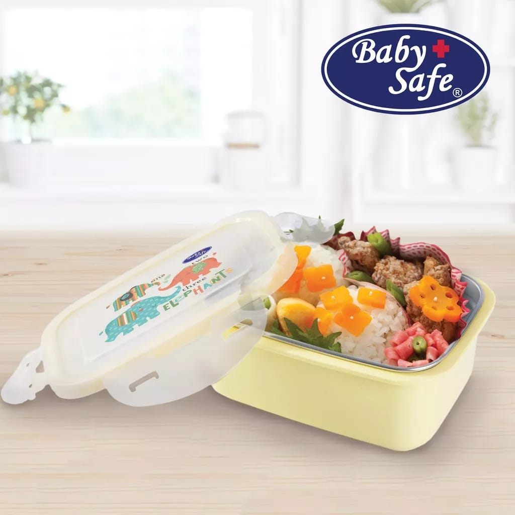 Baby safe SS009 Stainless Lunch Box Square 360ml / tempat bekal / lunch box / tempat bekal stainless / tempat makan / tempat bekal anak