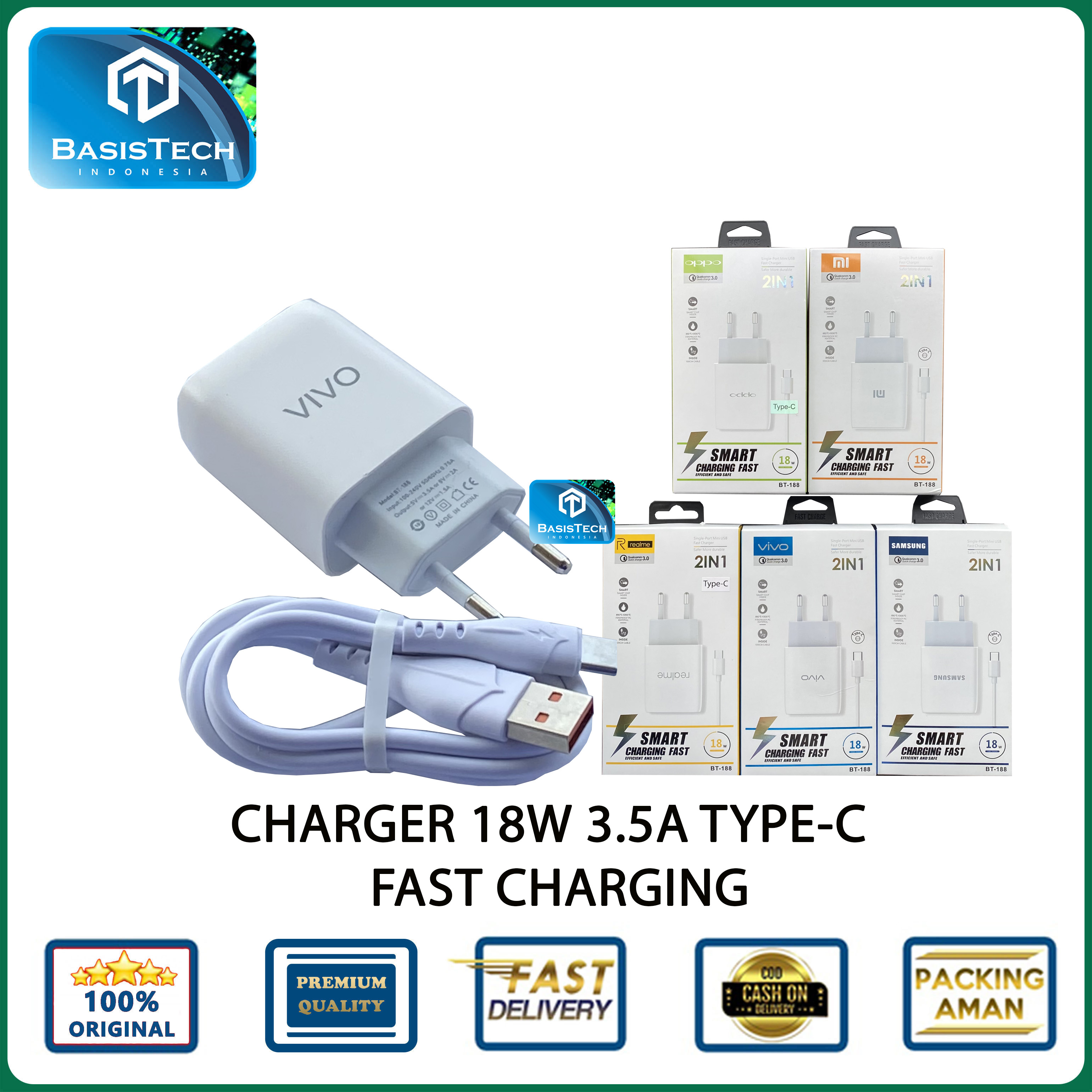 CHARGER TYPE C 18W 3.5A QUALCOMM BT-188 FAST CHARGING