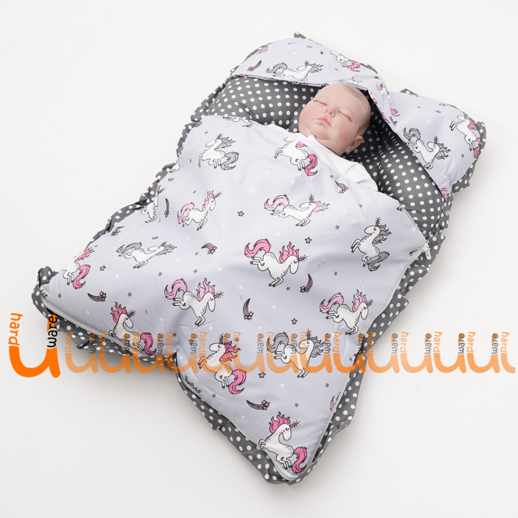 KASUR BAYI SLEEPINGBAG  DENGAN SELIMUT TOPI BAHAN TEBAL DAN LEMBUT