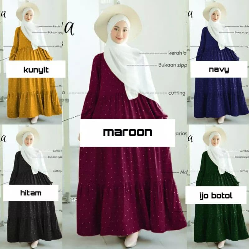 Gamis Wanita Muslim Susun Busui Motif Polkadot Syari Bahan Rayon Premium