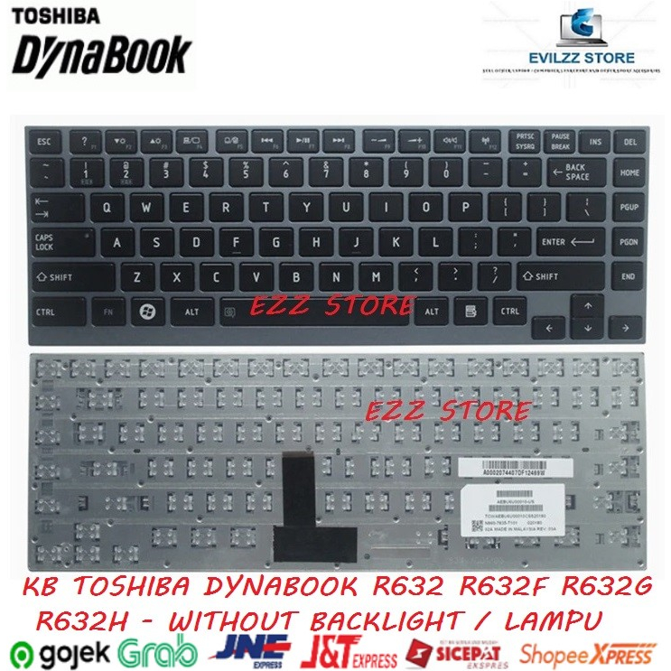 KEYBOARD TOSHIBA DYNABOOK R632 R632F R632G R632H BLACK HITAM NO BACKLIGHT LAMPU LATAR