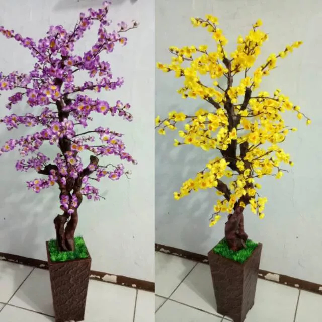Tanaman Bunga Hias Plastik Besar Artificial Artifisial Motif Sakura 1 Set Terbaru Tinggi 1,3 Meter