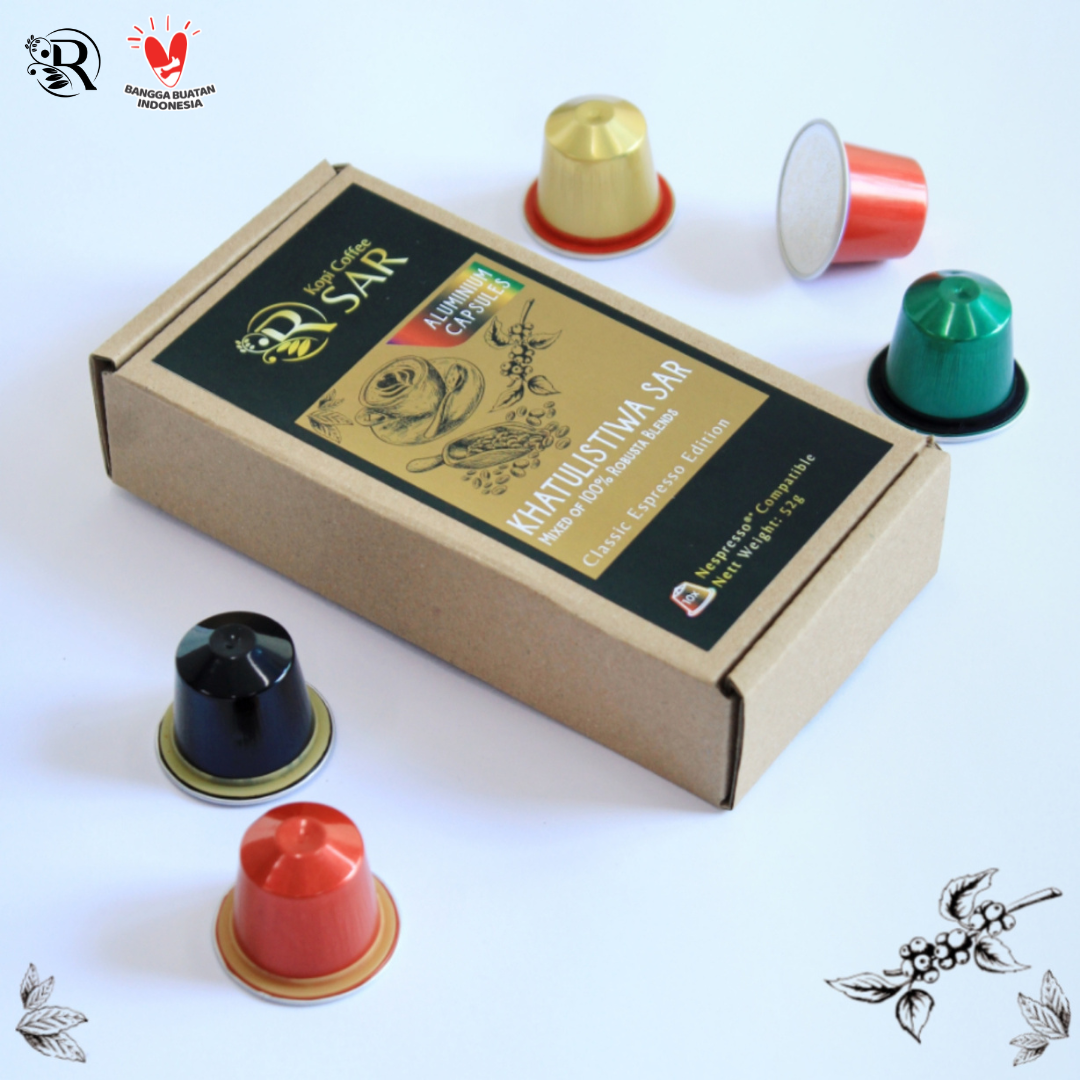 

Khatulistiwa SAR - Assorted Edition Full Robusta Blends Nespresso Compatible Coffee Capsules Kopi Coffee SAR Kopi Kapsul untuk Mesin Nespresso