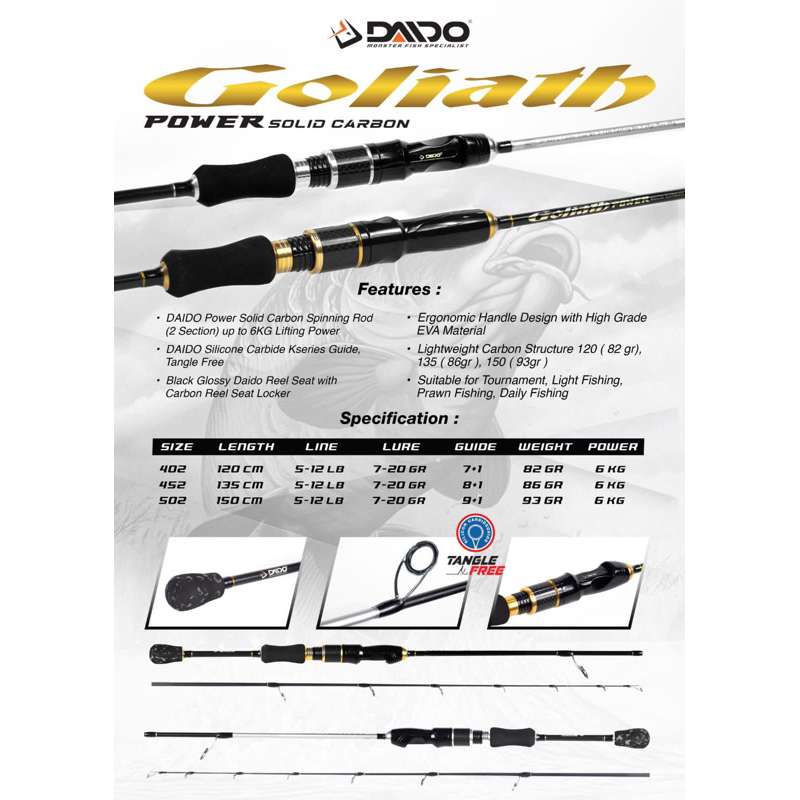 joran daido Warlock dan Goliath carbon solid 120CM 135CM 150CM