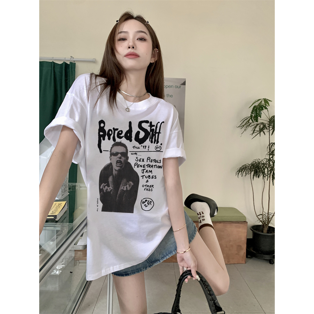 EUNII T-shirt Lengan Pendek Vintage Hip-hop Boy Korean Style/Kaos Atasan Wanita/Baju Kaus Oversize Wanita/Kaos Wanita