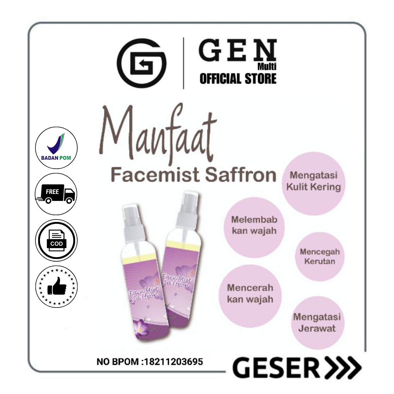 GEN - Facemist Saffron Water 100ml BPOM / Spray Face Mist Saffron 100ml