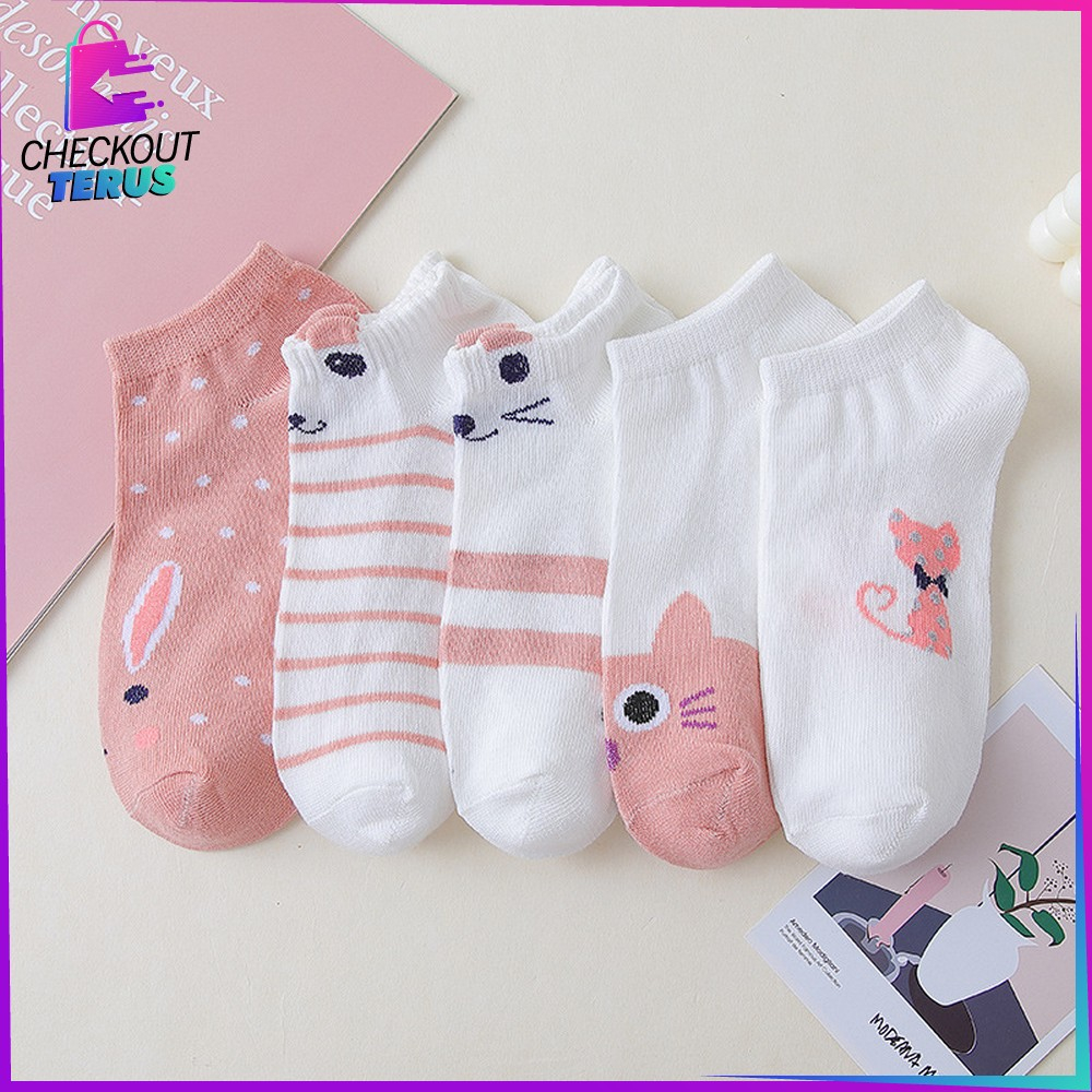 CT P571 Ankle Socks Kaos Kaki Wanita Korea Motif Karakter Kucing Kaoskaki Pendek Semata Kaki Korean Style Import