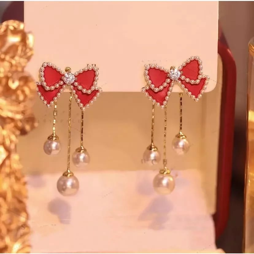 Anting Pita Mutiara Merah / Anting Sangjit mutiara panjang / Anting panjang / Anting Sangjit