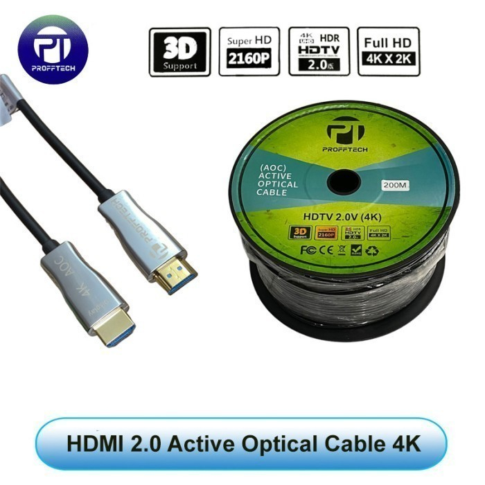 proffech Kabel HDMI Fiber Optic Aktive. Versi 2.0- 4k Ultra HD - 200 Meter.