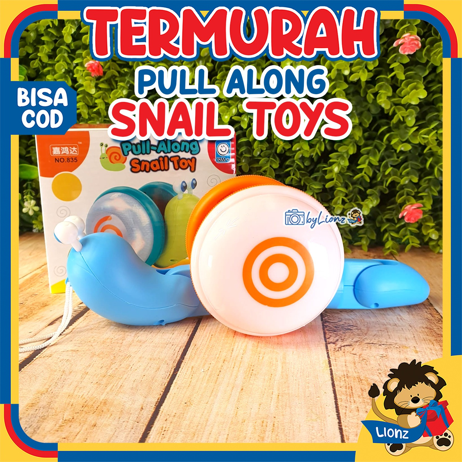 Pull Along Snail Toys Mainan Siput Tarik Lucu