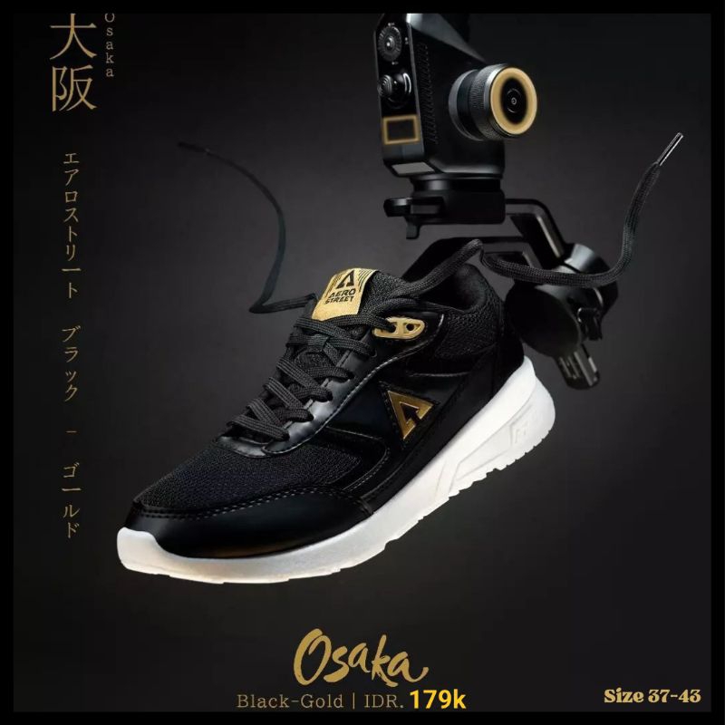 Aerostreet 37-43 OSAKA black gold - Sepatu Sneakers Casual Sport Sekolah Pria Wanita Aero Street medan