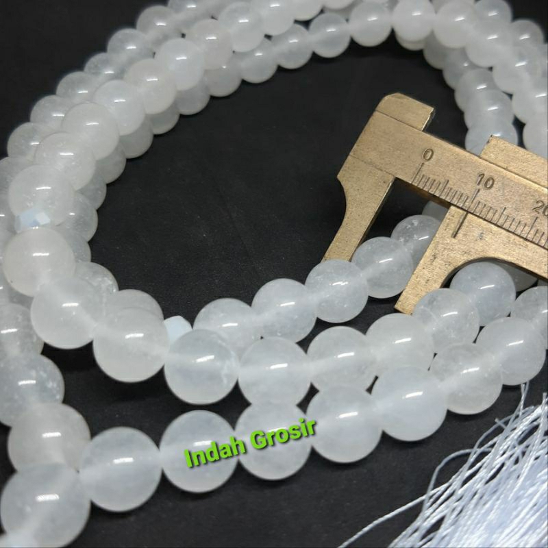 Tasbih batu giok putih salju 10mm 99butir