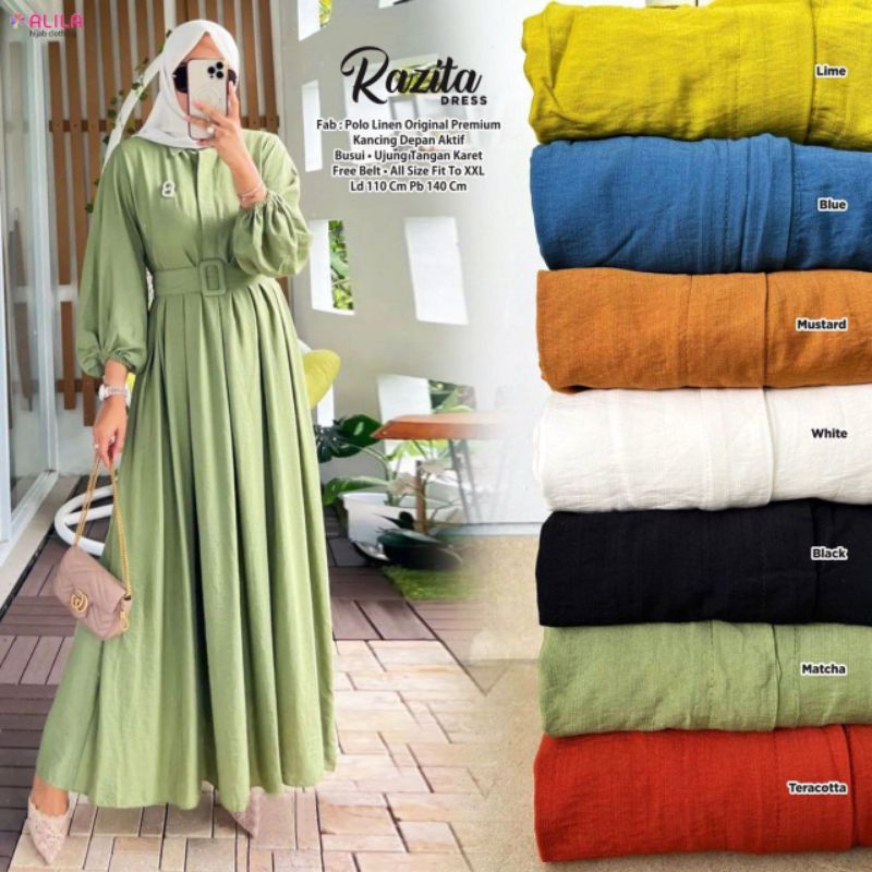 Gamis Wanita Polos Halwa Dress / Razita Dress / Emina Dress / Deana Dress / Zivana Dress Original Alila Mat Polo Linen Original Premium