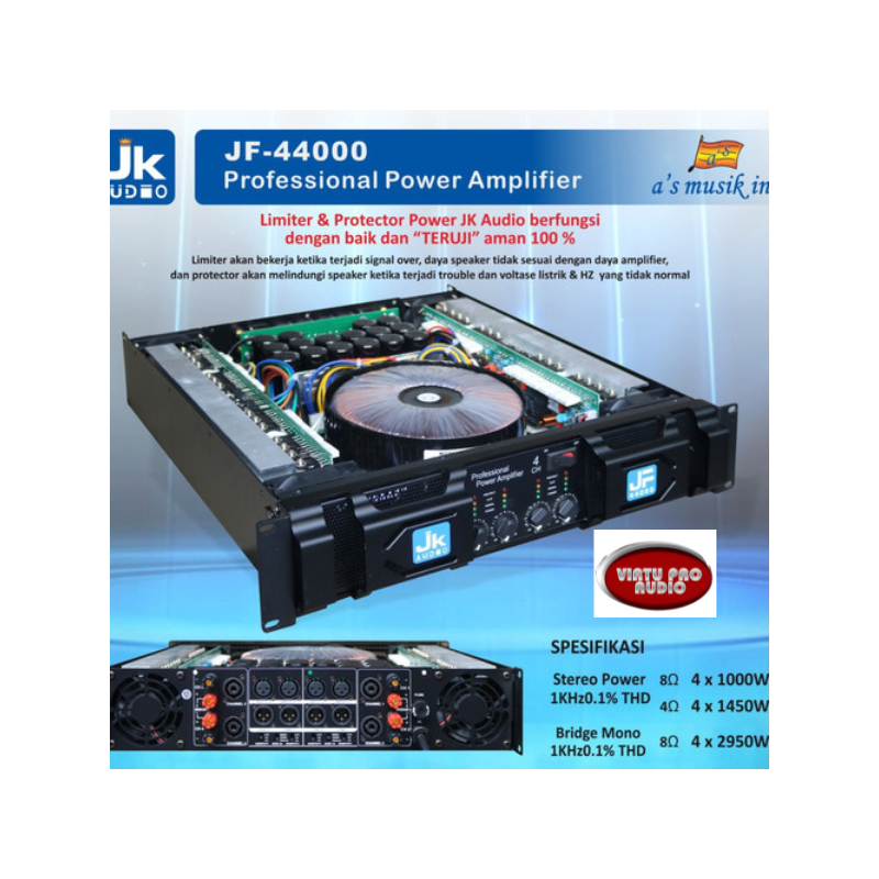 Power Klas H 4 chanel JK AUDIO JF-44000 / 4x 1000 Watt 8 Ohm Original