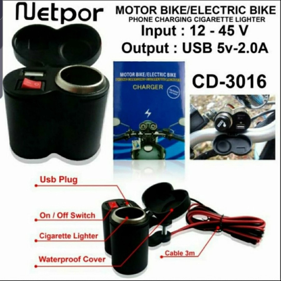 Charger hp motor stang 2 in 1 Motor Bike phone charging lighter USB 2A