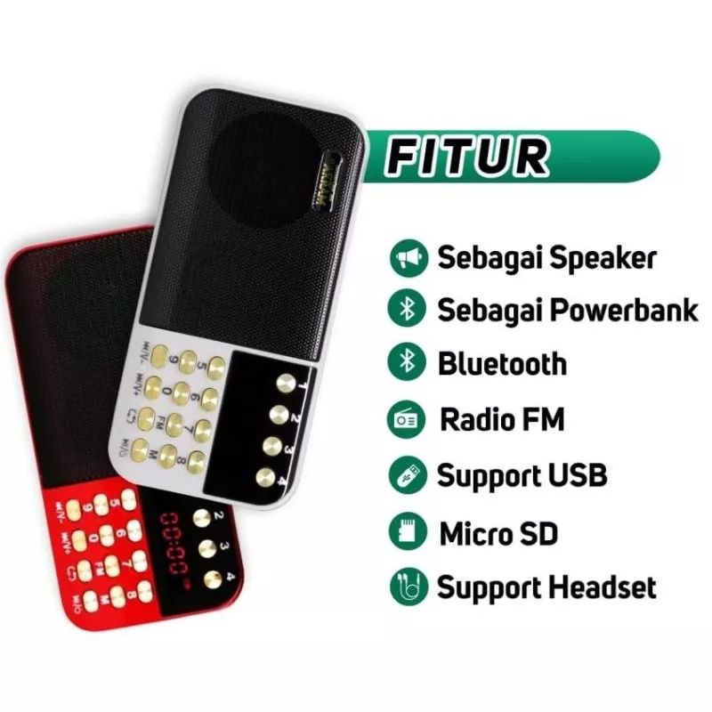 Speaker Murottal Alquran Al Akram Traveller Powerbank Murotal Al Quran Support USB Bluetooth Headset Radio FM