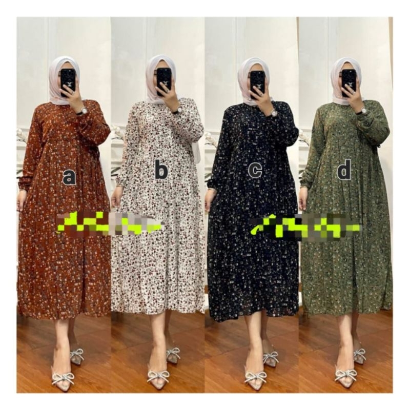 T904 MIDI DRESS CERUTY BUSUI TANGAN KARET GAMIS WANITA MUSLIMAH KEKINIAN VIRAL ORIGINAL REAL PICT GO