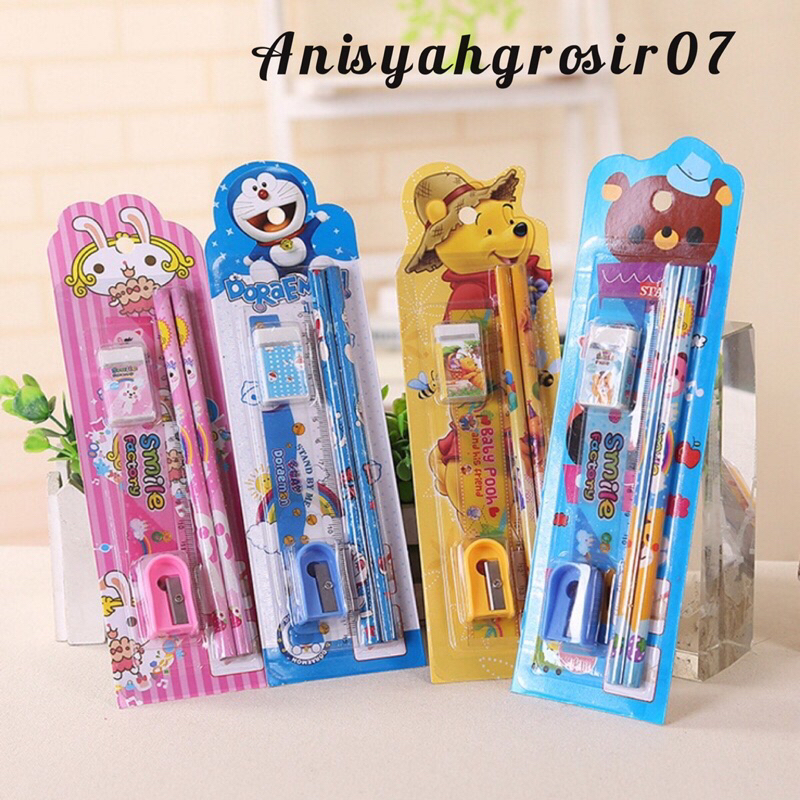 

(1 SET) Pensil 1 set 5in 1 Karakter Pensil kayu lucu Oneset