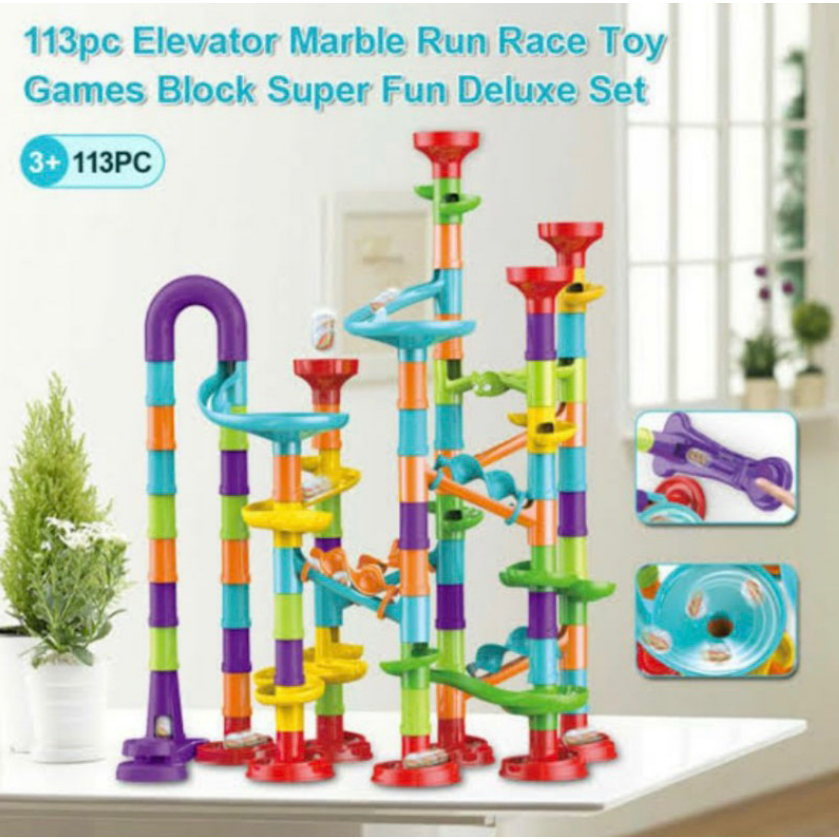 Marble Run Building Blocks 113 Pcs / DIY Set Mainan Konstruksi 3D Maze Ball Roll / Pipa Seluncuran Bola Kelereng CBKS BS