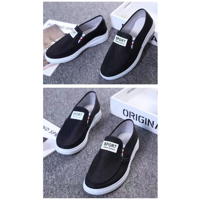 Sepatu Sport Canvas Slip On Kanvas Casual Pria Wanita Hitam