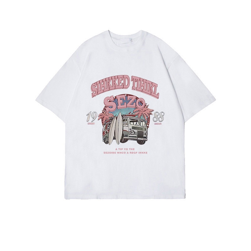 baju warna putih atasan wanita lengan pendek korean style letter car graffiti print T-shirt import oversize kekinian kaos cream