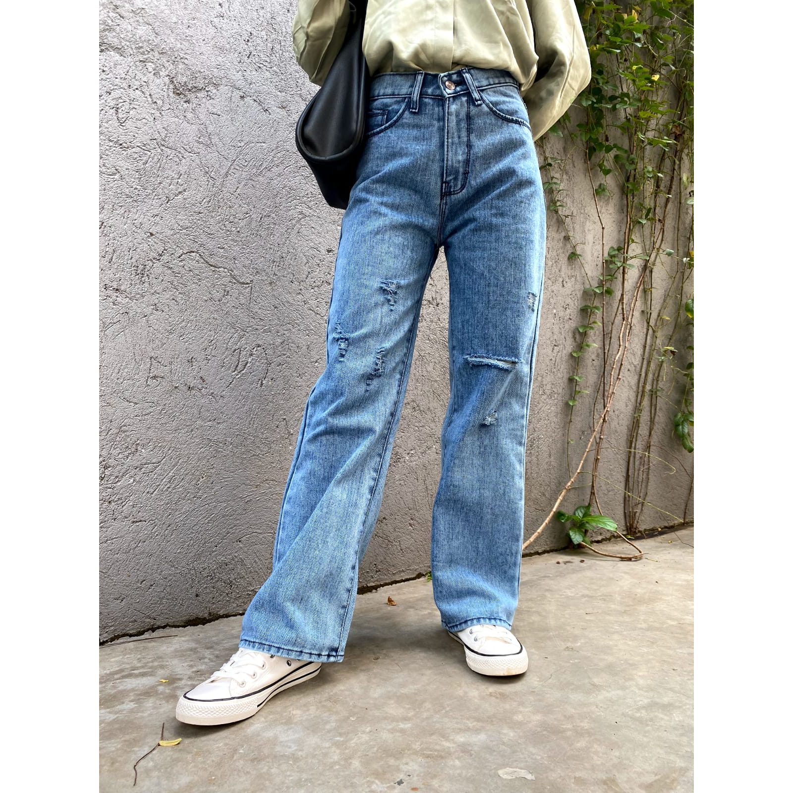 CELANA HIGHWAIST JEANS KOREA SOBEK LAPIS FURING TRENDY