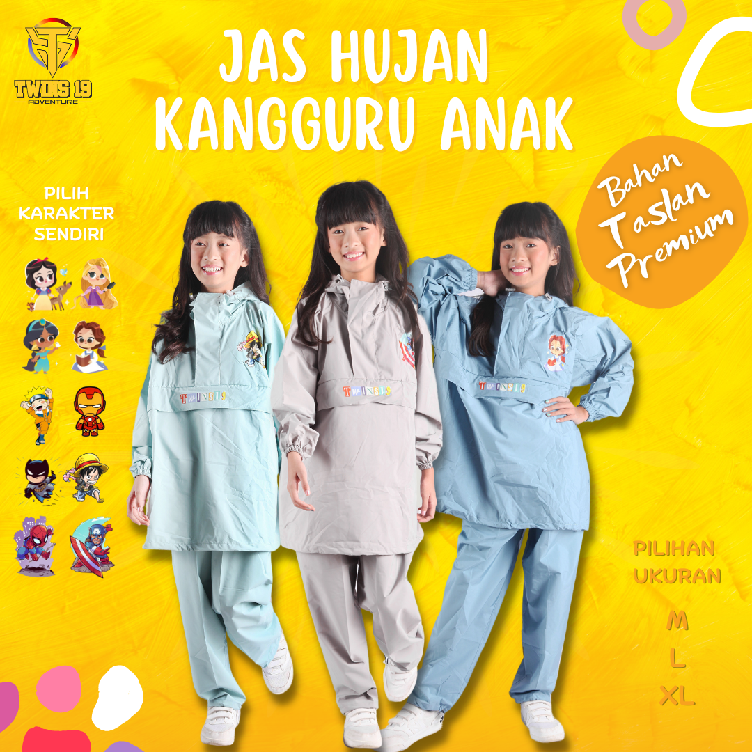 Jas Hujan Anak Model Kangguru Karakter Hoodie Murah Bahan Taslan Lengan Polos Jas Hujan Dewasa Warna Mantel Rain Coat Murah Bahan Import Berkualitas