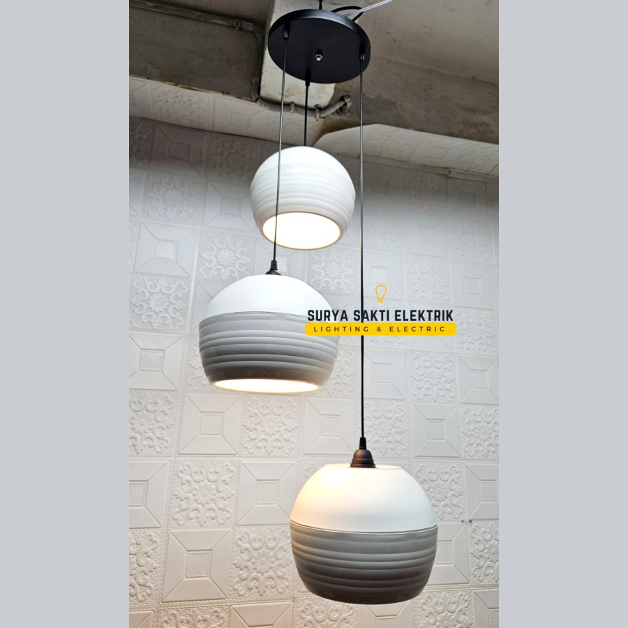LAMPU GANTUNG MINIMALIS 3 IN 1 BULAT GARIS MODERN WHITE RUANG TAMU