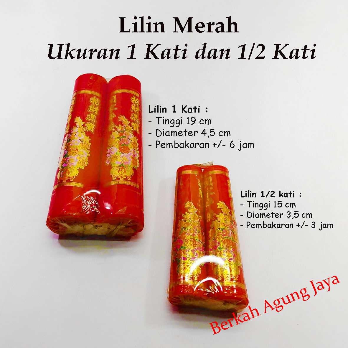 Lilin Merah Sepasang 1/2 kati / Lilin Sembahyang / Lilin Puja