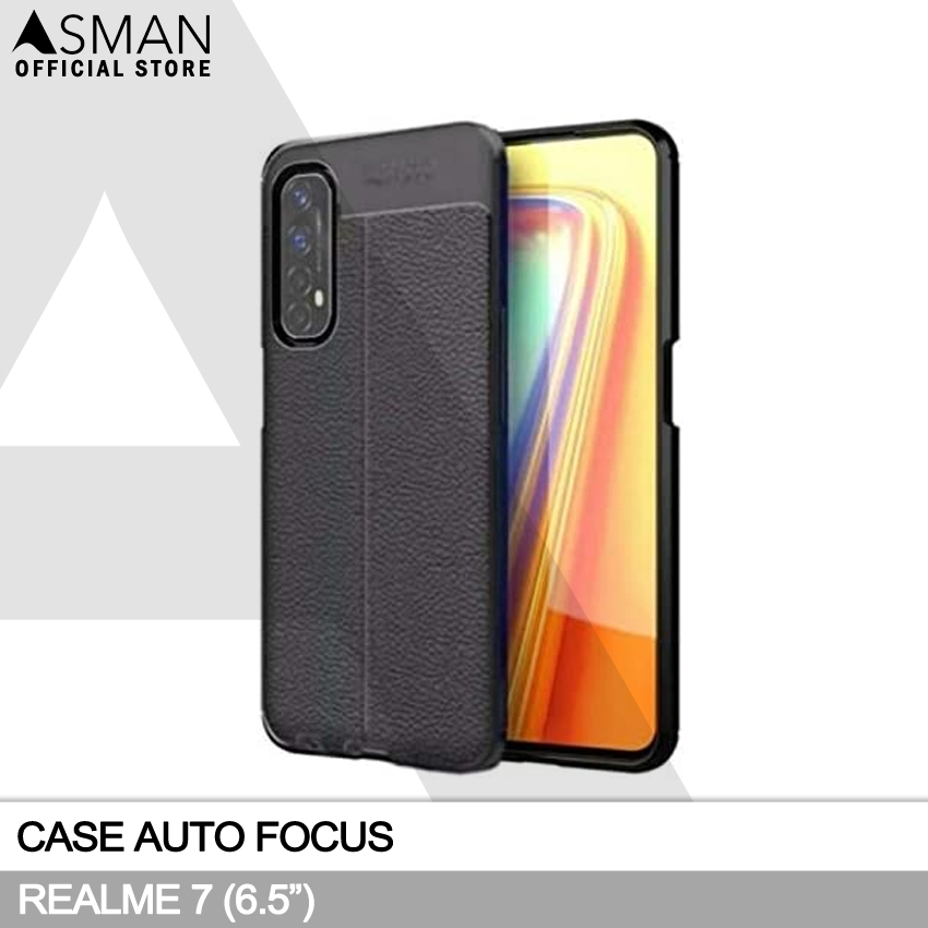 Auto Focus Realme 7 (6.4&quot;) | Soft Case Leather Premium - Hitam