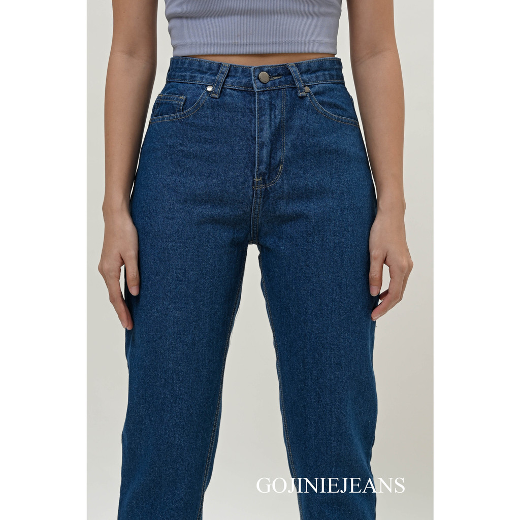 GOJINIEJEANS - Highwaist Boyfriend Basic Jeans Dark Blue - 5896 -  COMFORT BOYFRIEND