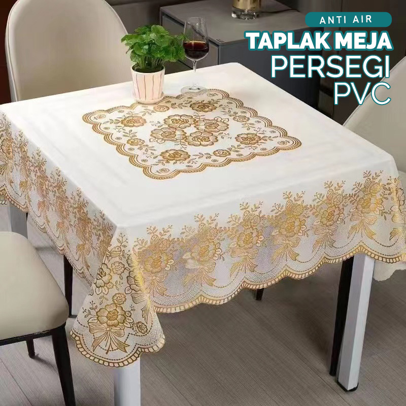 TERMURAH!!!! Taplak Meja Anti Air Bahan PVC Uk 140 x140 cm - Taplak Meja Makan Kotak Anti Air Waterproof - D42-C