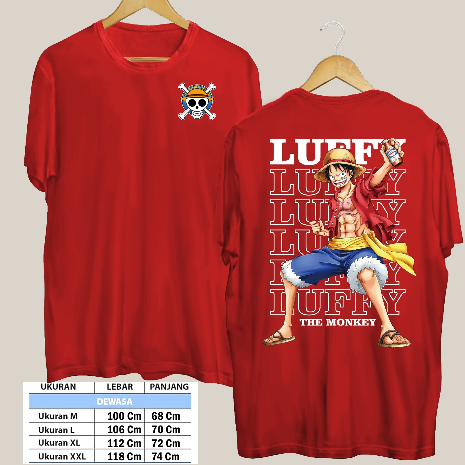 TSHIRT LUFFY THE MONKEY PIRANG CETAK PAKAI MESIN DTF (Digital Transfer Filem) KAOS DISTRO BAJU PRIA WANITA ATASAN SHIRT T-SHIRT Tangan Pendek