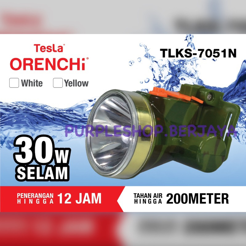 KEMASAN BARU  FREE KARDUS & BUBBLE WRAP ORIGINAL Tesla Senter Kepala Menyelam 30Watt 7051N