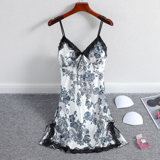 GO!BT1175 Pakaian Baju Dress Satin Pita Renda Bunga Baju Tidur Bahan Dres Satin Sexy Fashion Korea