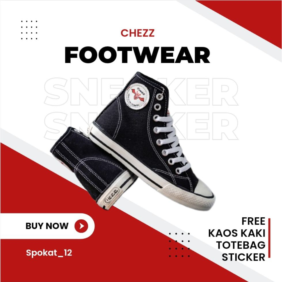 Sepatu Sneakers Anak Chezz Footwear Aries High Black White | Sneakers Casual | Sneakers Kids | Sneak
