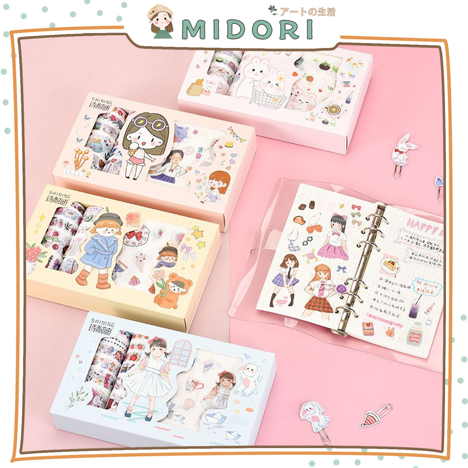 

[MIDORI] SET STICKER PITA GIRL AND RABBIT Sticker DIY Scrapbook Stiker Hias Lucu in Box - A0044